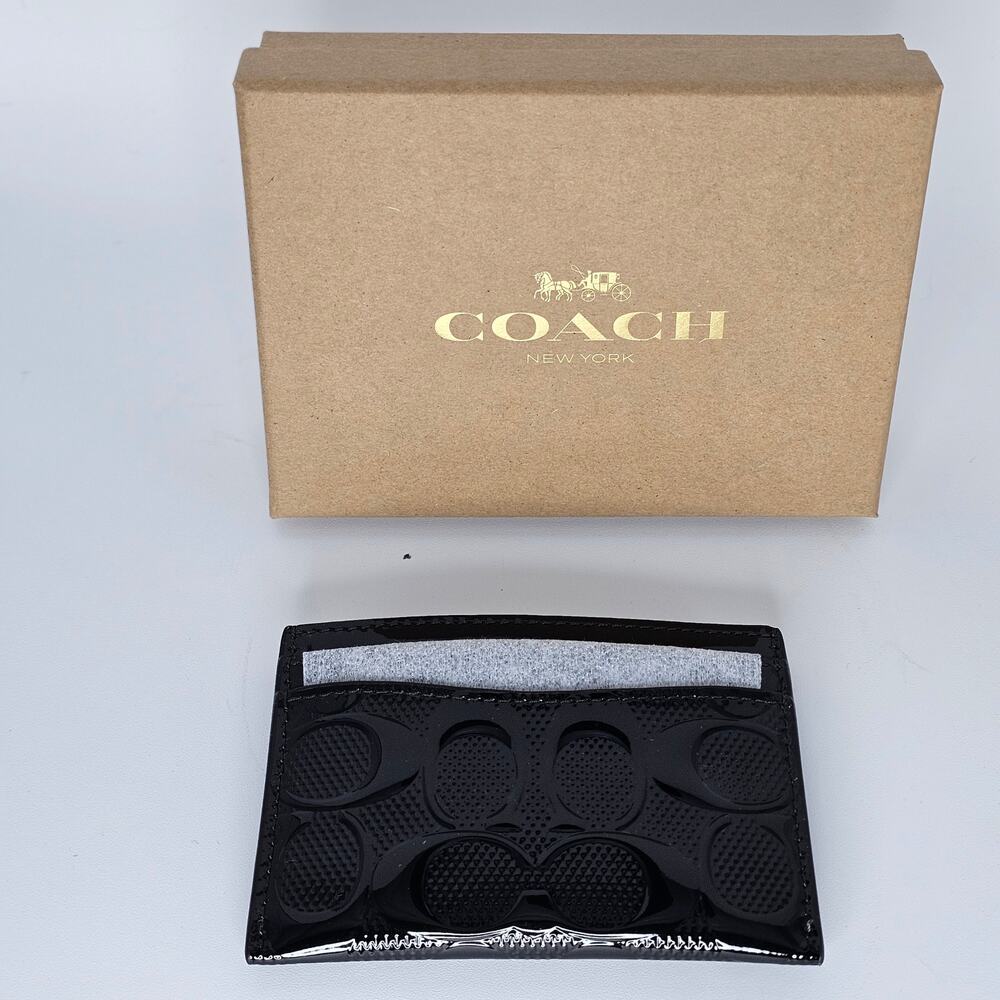 NWT COACH Essential Slim Card Case Wallet Signature Patent Leather w/Gift Box - Picture 5 of 6